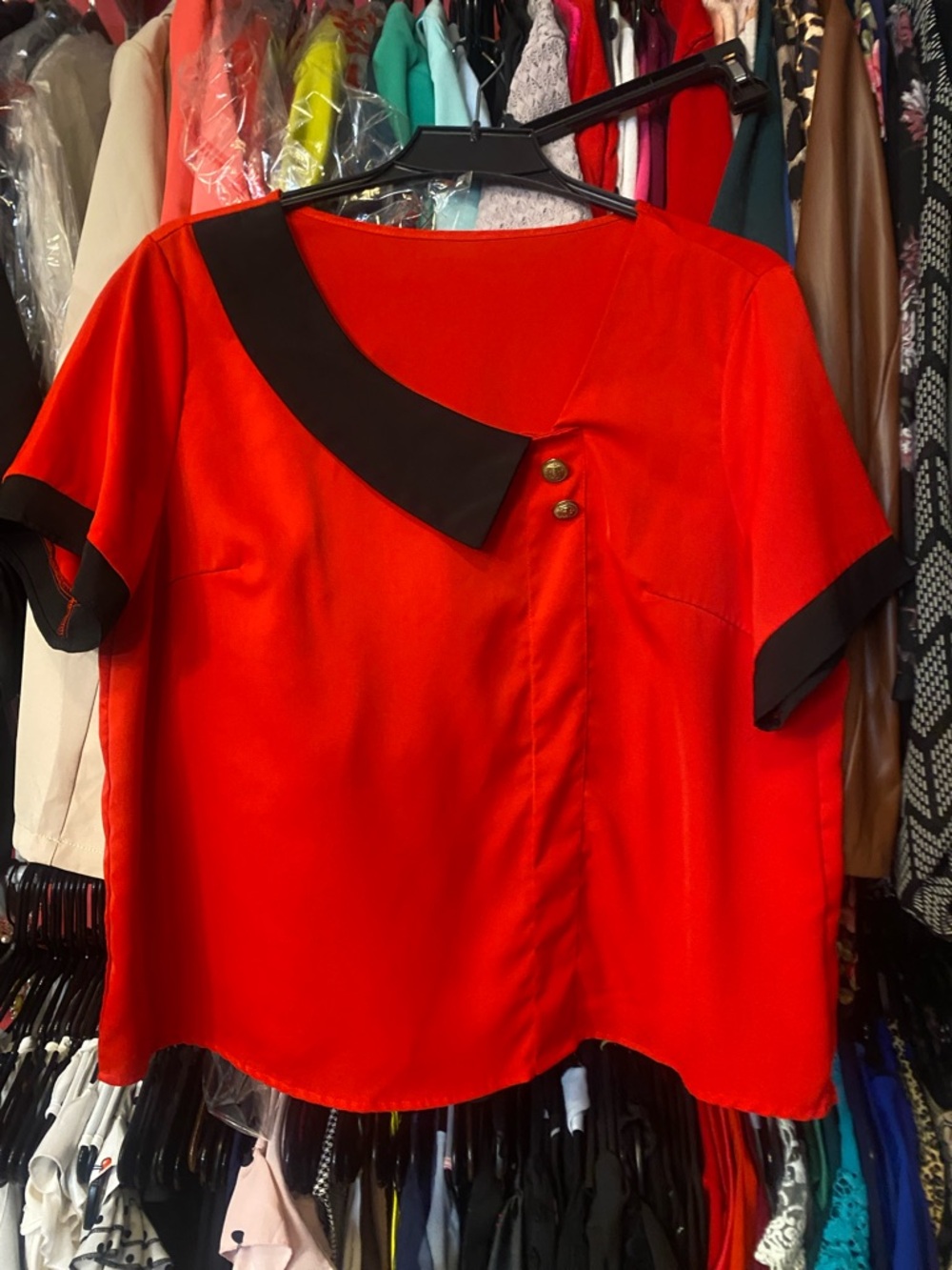 Women’s Red Short-Sleeve Top with Contrast Trim